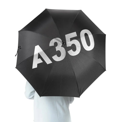 Airbus A350 Flat Text aviation design on windproof polyester umbrella.
