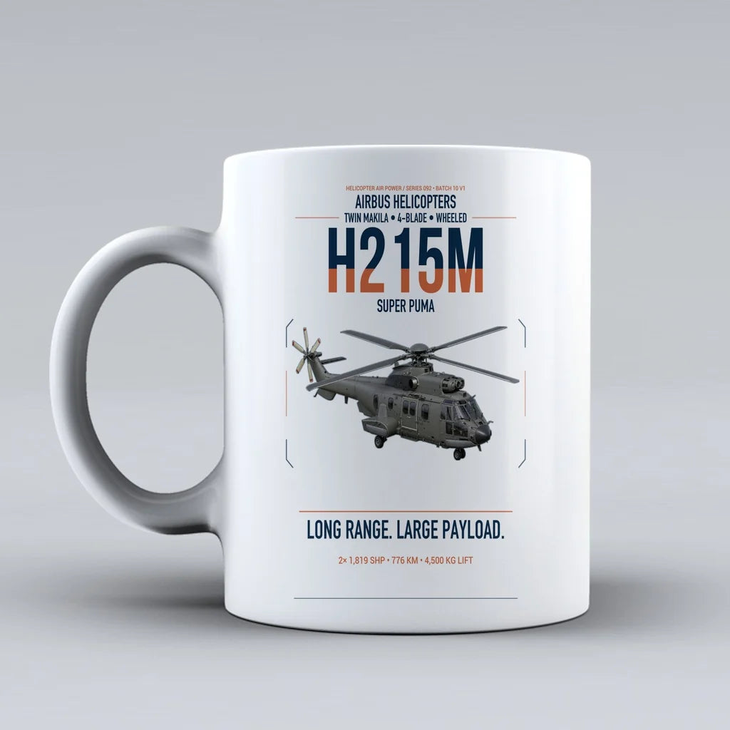 Airbus H215M design on white ceramic mug, double-side print
