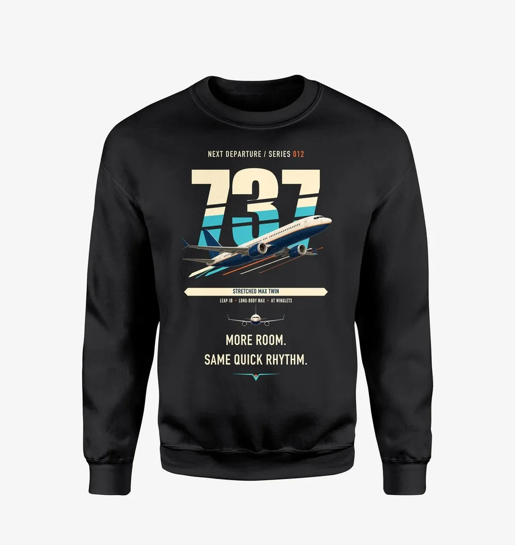 Boeing 737 MAX 9 design on black sweatshirt