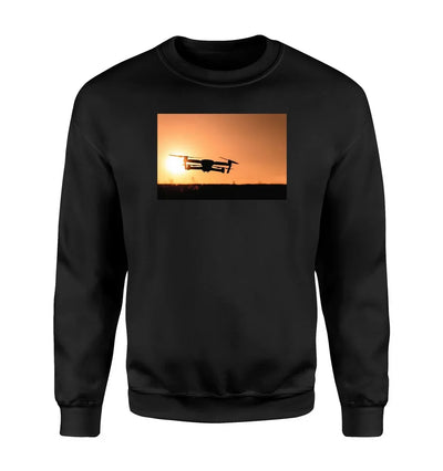Amazing Drone in Sunset aviation design printed on soft cotton blend sweatshirt.