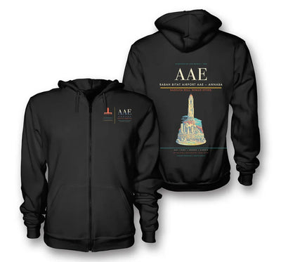 Annaba Airport (AAE) design on black premium zipped hoodie