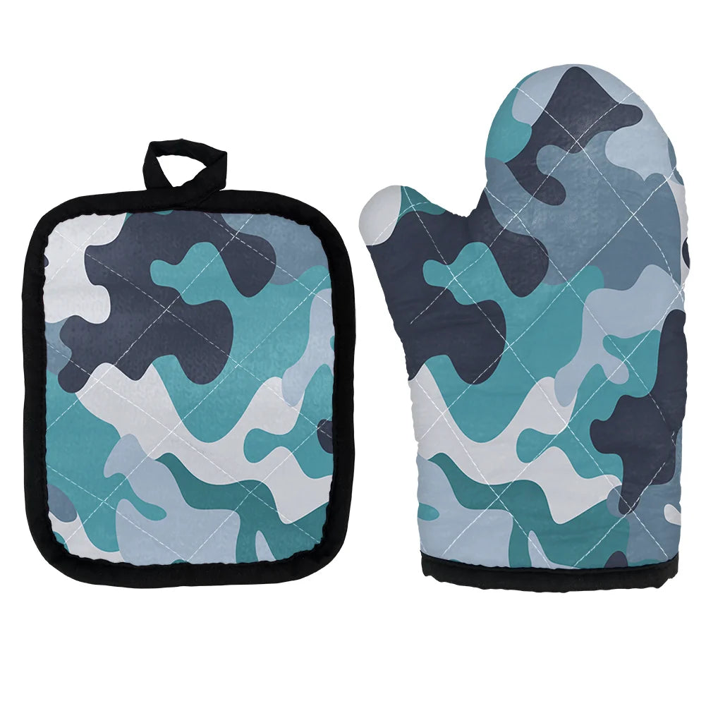 Military Camouflage Green Kitchen Glove & Holder aviation design on durable fabric with insulated lining kitchen glove holder.