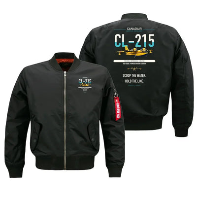 Canadair CL-215 design on black bomber jacket, double-side print