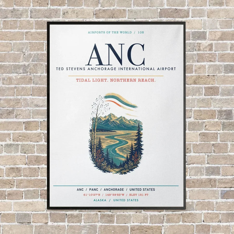 Ted Stevens Anchorage International Airport ANC vertical canvas print - framed - white background