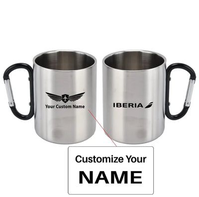 Iberia Airlines aviation design on outdoor mug, durable insulated construction.