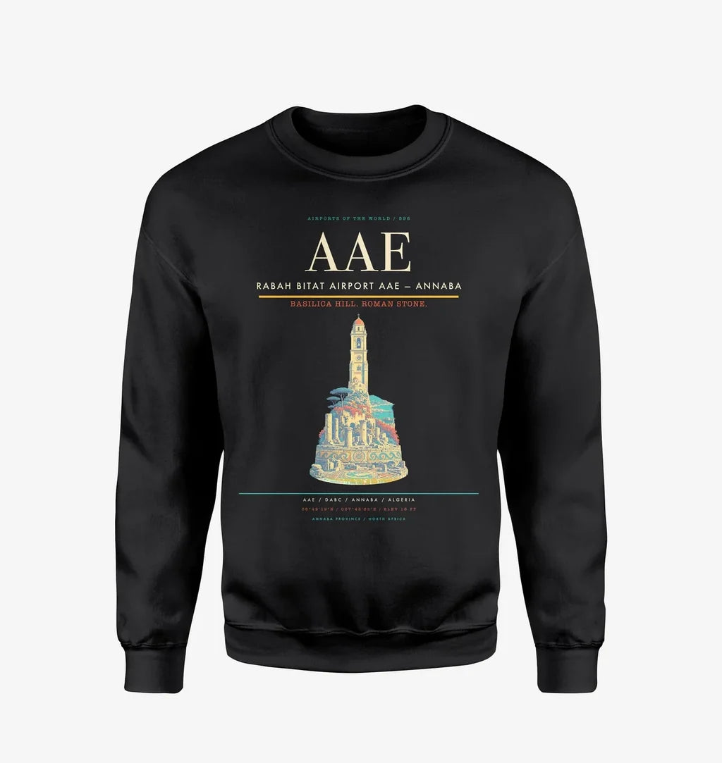 Rabah Bitat Airport (AAE) design on black sweatshirt