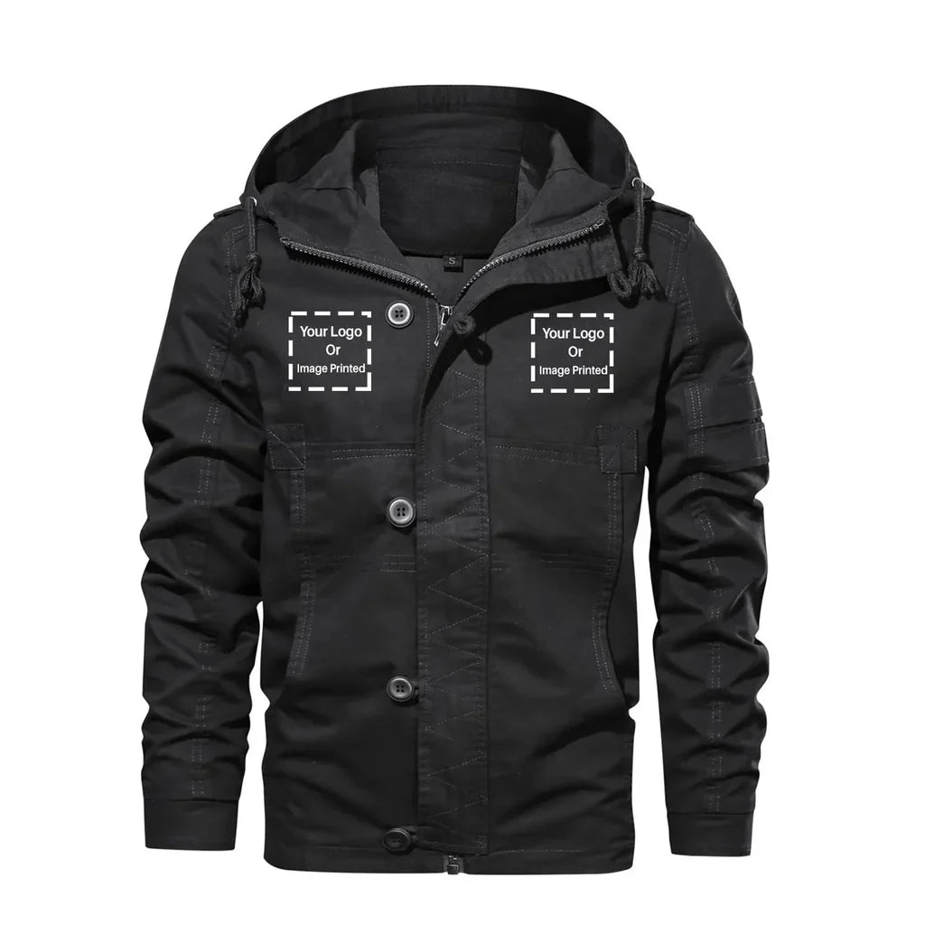 Custom 2 LOGOS aviation design printed on heavy cotton shell with classic fit cotton jacket.