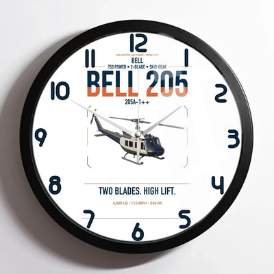 Bell 205A-1++ design on white framed wall clock