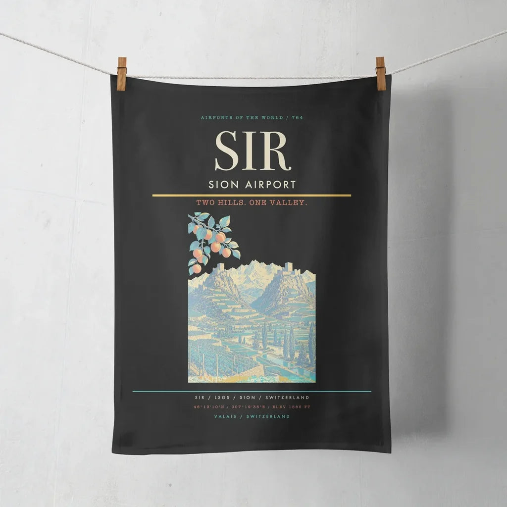 Sion Airport (SIR) design on black towel
