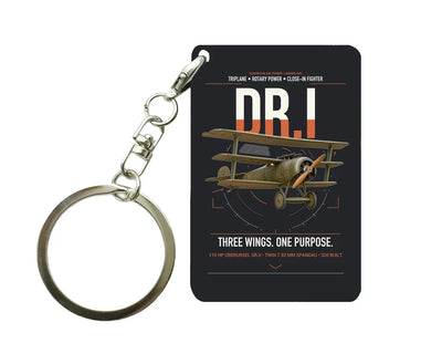 Fokker Dr.I design on black designed key chain, double-side print