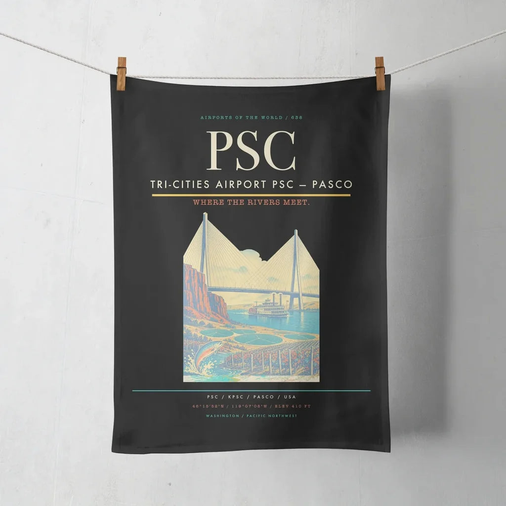 Tri-Cities Airport (PSC) design on black towel