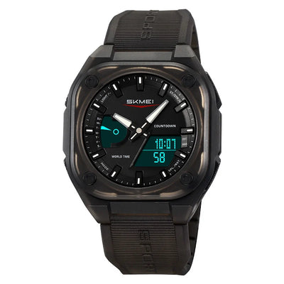 Side view of Countdown Daylight Saving Time with 5Alarm Clock Waterproof Digital aviation shock-resistant pilot watch in rugg.