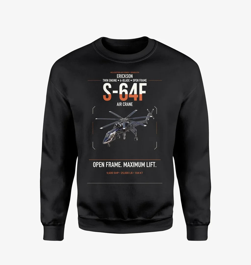 Erickson S-64F Air Crane design on black sweatshirt