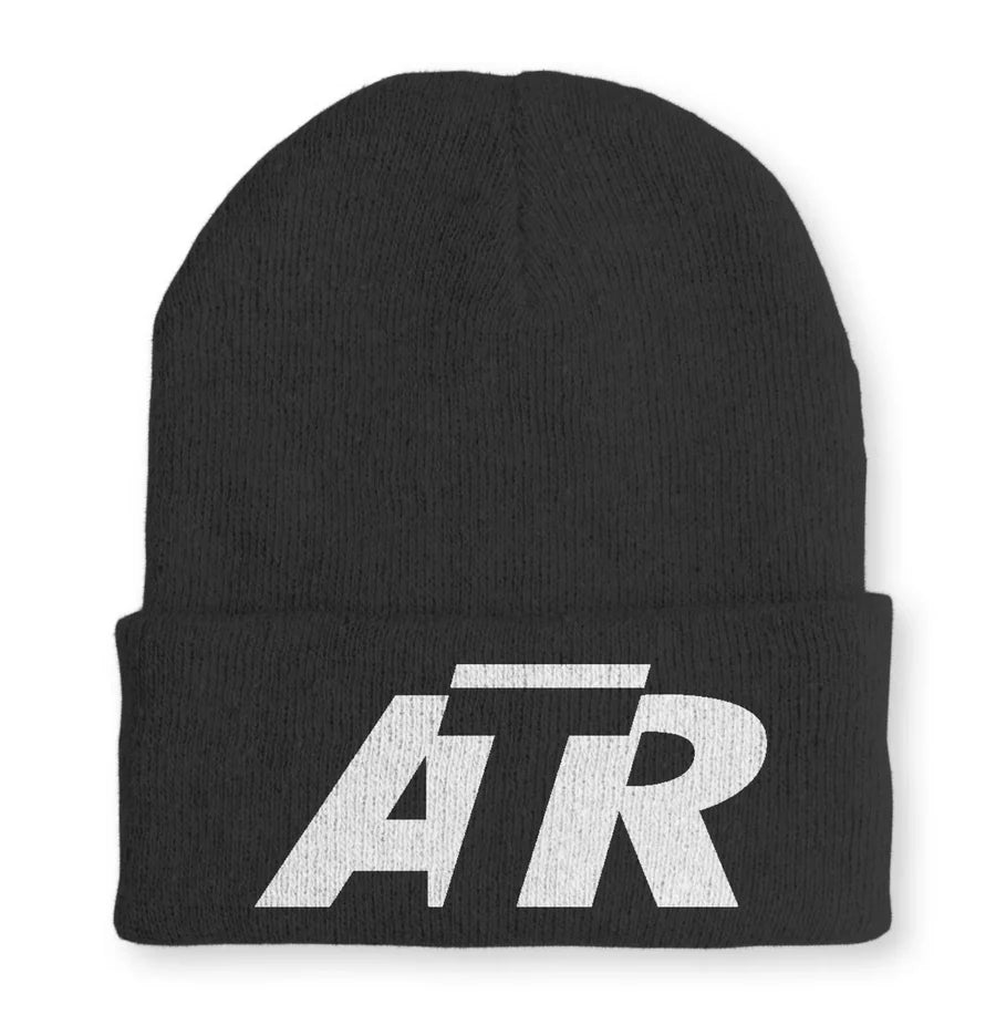 ATR & Text Embroidered aviation embroidery on soft knit fabric beanie.