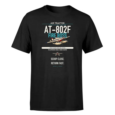 Air Tractor AT-802F Fire Boss design on black t-shirt, single-side print