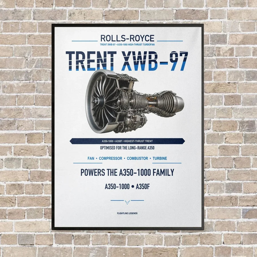 TRENT XWB-97 vertical canvas print - framed - white background