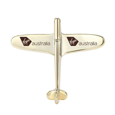Virgin Atlantic Airlines Airplane Shape aviation airplane-shape brooch, polished alloy body with engraved detail.