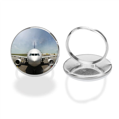 Face to Face with an Huge Airbus aviation ring in stainless steel.