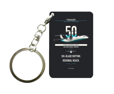 Fokker 50 design on black designed key chain, double-side print