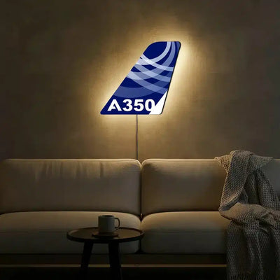 Airbus A350 aviation design on durable metal with LED aircraft tail wall art.