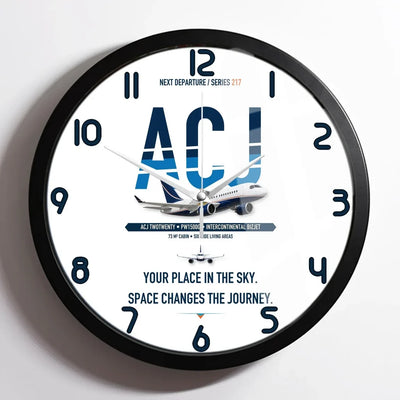 Airbus ACJ TwoTwenty design on white framed wall clock