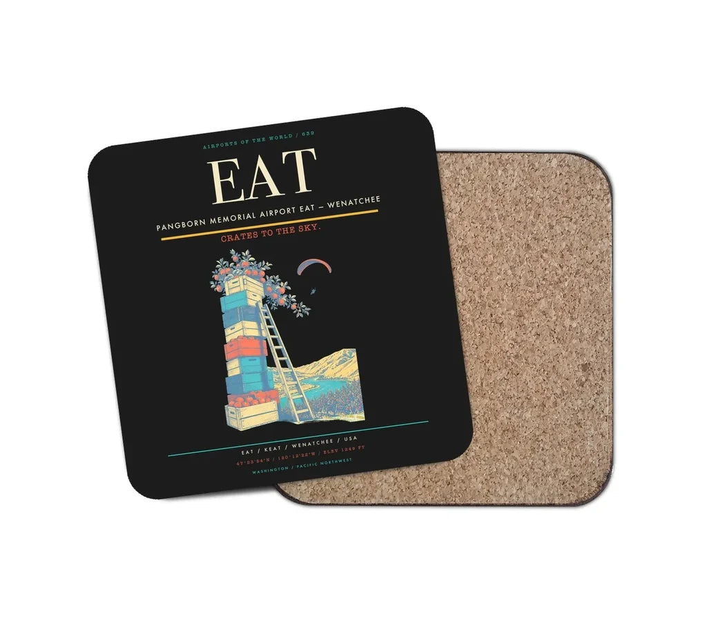 Pangborn Memorial Airport (EAT) design on black 1 piece coaster