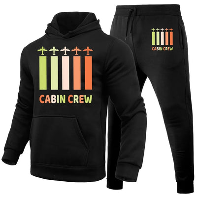 Colourful Cabin Crew aviation design on soft cotton blend hoodie and sweatpants set.