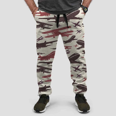 Vintage & Jumbo Airplanes aviation design on soft cotton blend 3D-printed sweatpants.