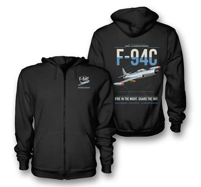 F-94C Starfire design on black premium zipped hoodie, double-side print
