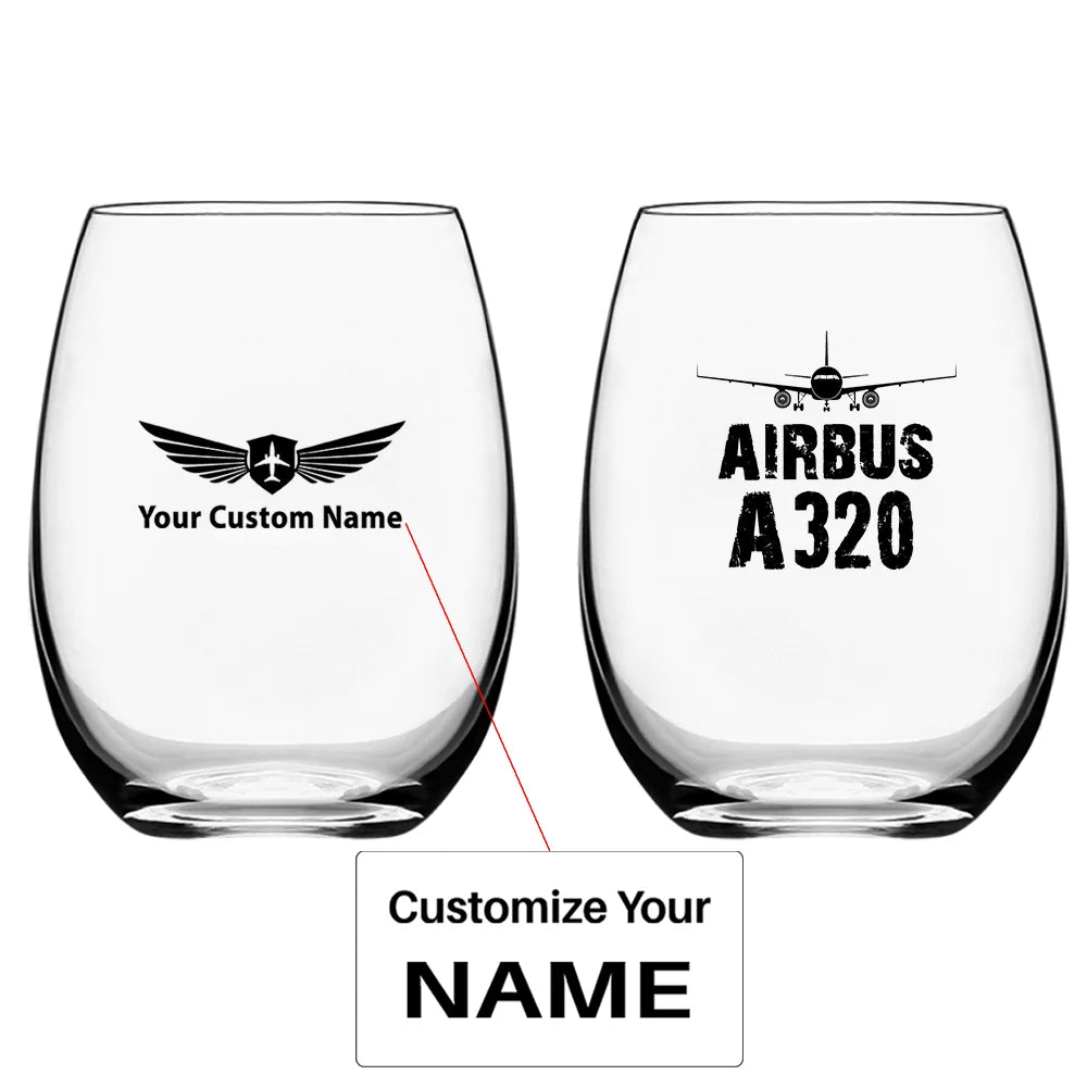 Airbus A320 & Plane Water & Drink aviation design on water glass, crystal-clear premium glassware.