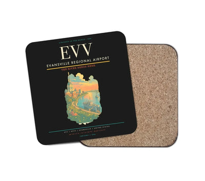 Evansville Regional Airport (EVV) design on black 1 piece coaster