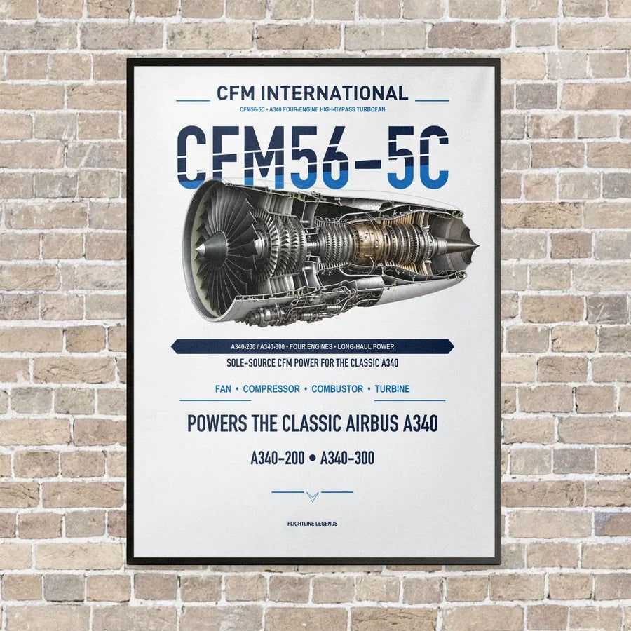 CFM56-5C vertical canvas print - framed - white background