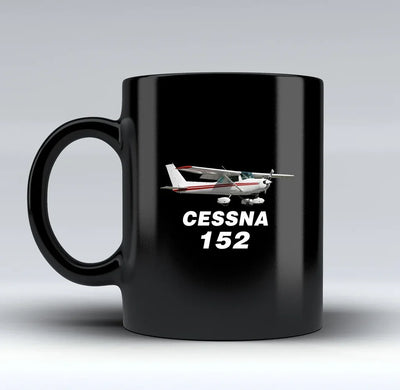 The Cessna 152 aviation design on black mug, matte black ceramic finish.