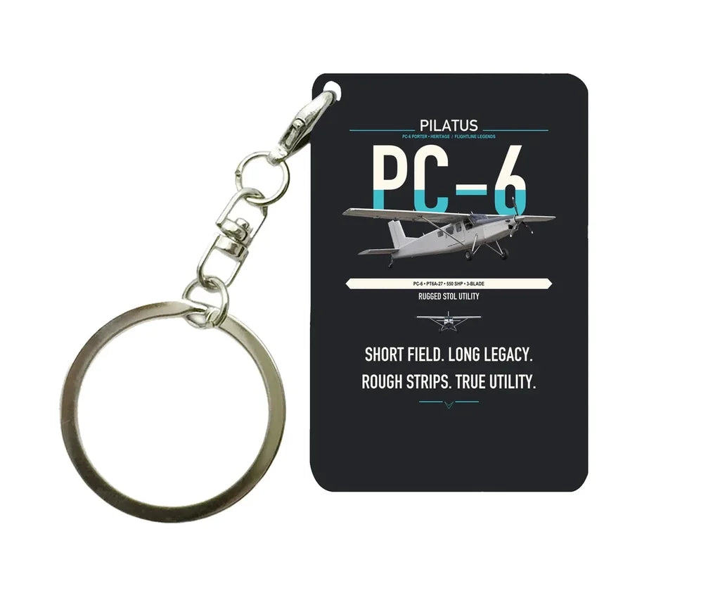 Pilatus PC-6 Porter design on black designed key chain, double-side print
