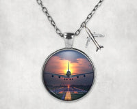 Thumbnail for Super Airbus A380 Landing During Sunset aviation-themed necklace, polished stainless steel.