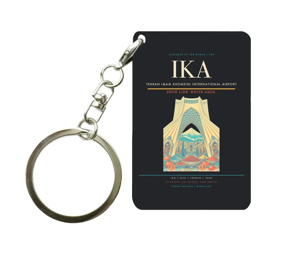 Tehran Imam Khomeini International Airport IKA Key Chain design on black key chain