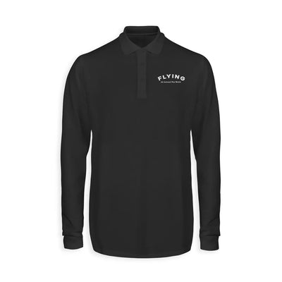 Flying All Around The World aviation design printed on soft cotton long-sleeve polo shirt.