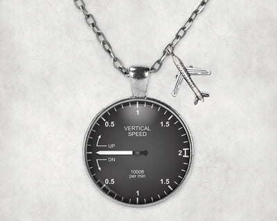 Vertical Speed 2 aviation-themed necklace, polished stainless steel.
