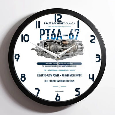 PT6A-67 design on white framed wall clock