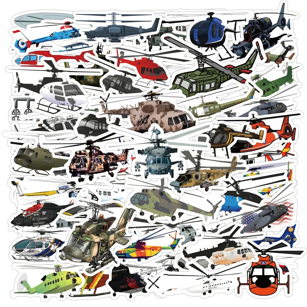 60 Pieces Helicopter Gunship Stickers (Mixed) aviation design sticker in weather-resistant vinyl.