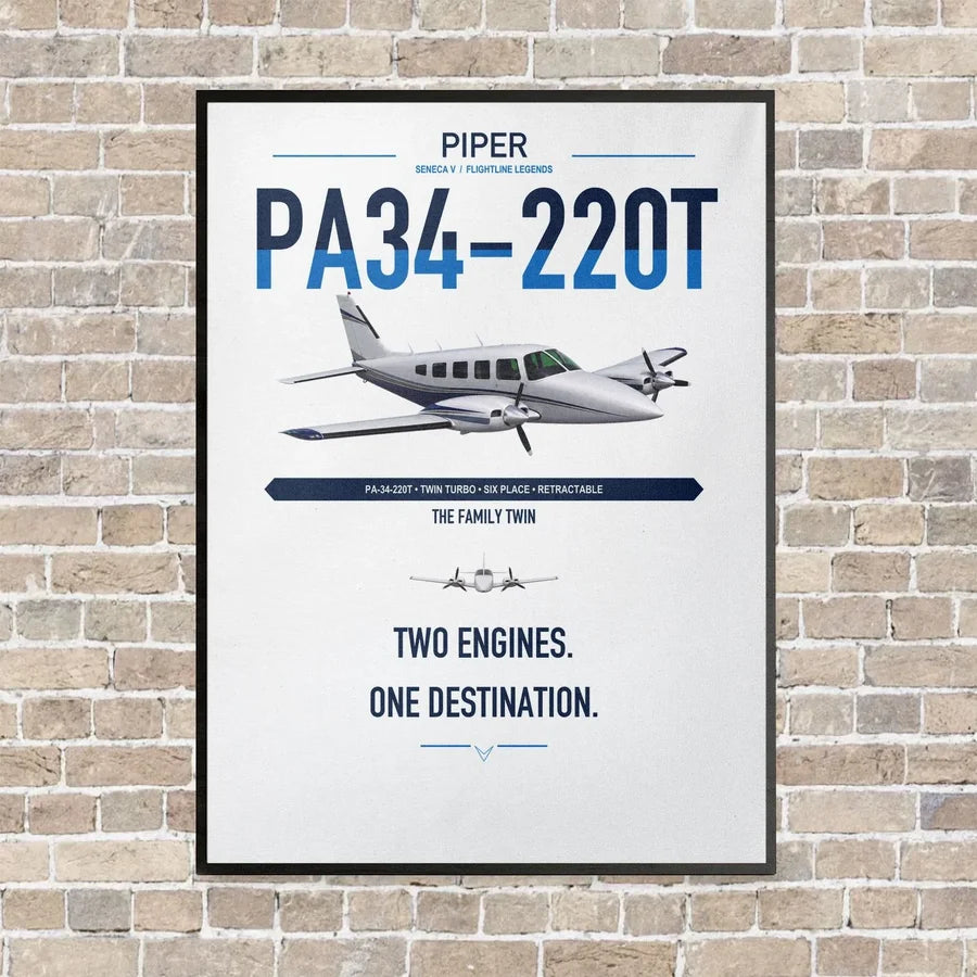 Piper PA-34-220T Seneca V vertical canvas print - framed - white background