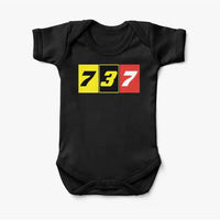 Thumbnail for Flat Colourful 737 aviation print on kids gentle cotton bodysuit.