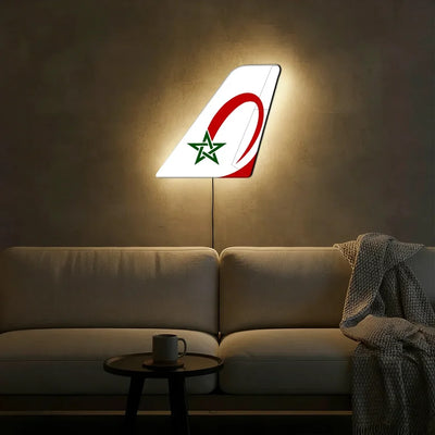 Royal Air Maroc aviation design on durable metal with LED aircraft tail wall art.