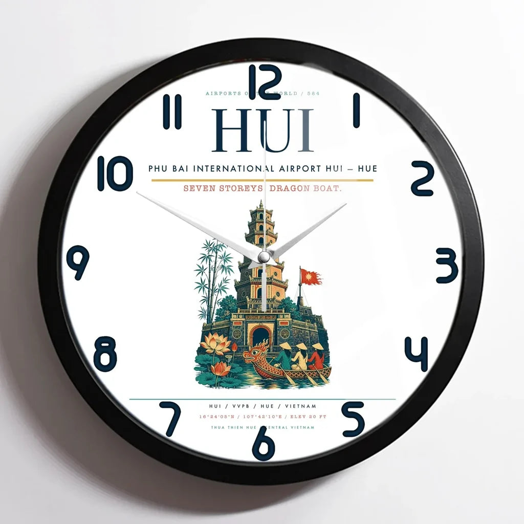 Phu Bai International Airport (HUI) design on white framed wall clock