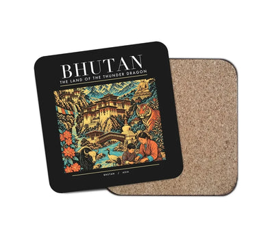 BHUTAN - Poster - Coaster - Black