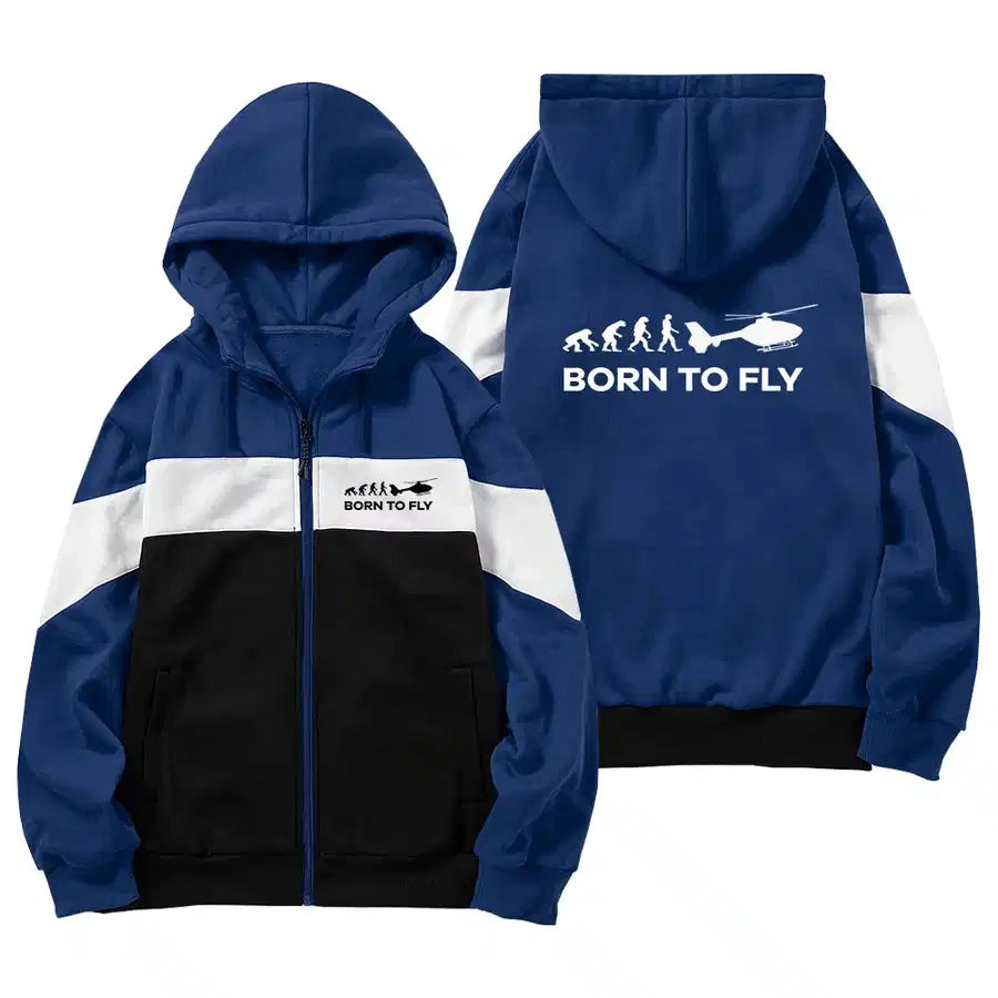 Born To Fly aviation design on colourful cotton blend colourful zipped hoodie.