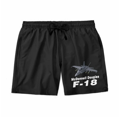 The McDonnell Douglas F18 aviation design on quick-dry polyester swim trunks.