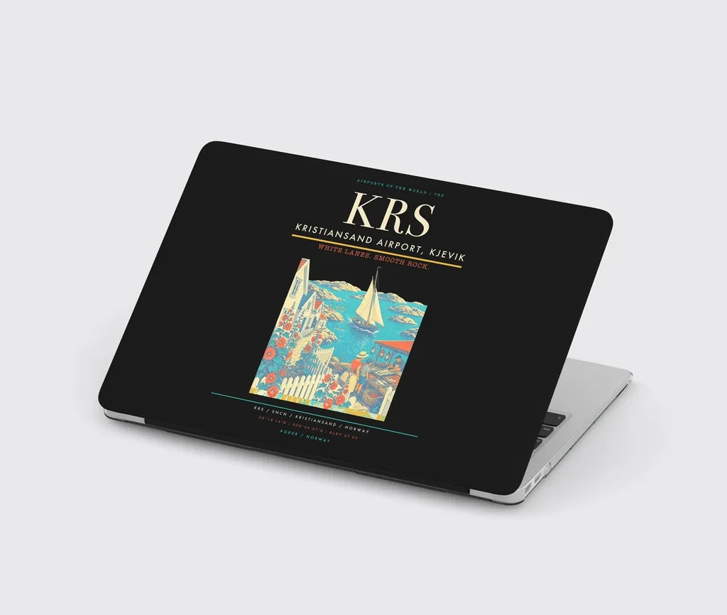Kristiansand Airport, Kjevik (KRS) design on black MacBook case