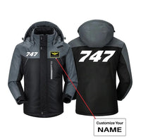 Thumbnail for Boeing 747 Flat Text aviation design printed on heavyweight insulated shell thick winter jacket.