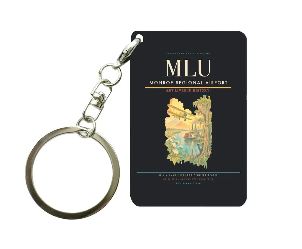 Monroe Regional Airport (MLU) design on black key chain